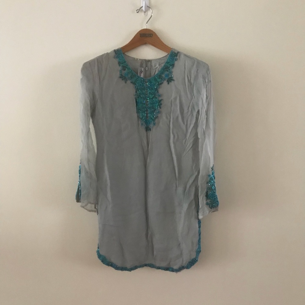 Indian Pakistani Dress Shalwar Kameez Gray Blue